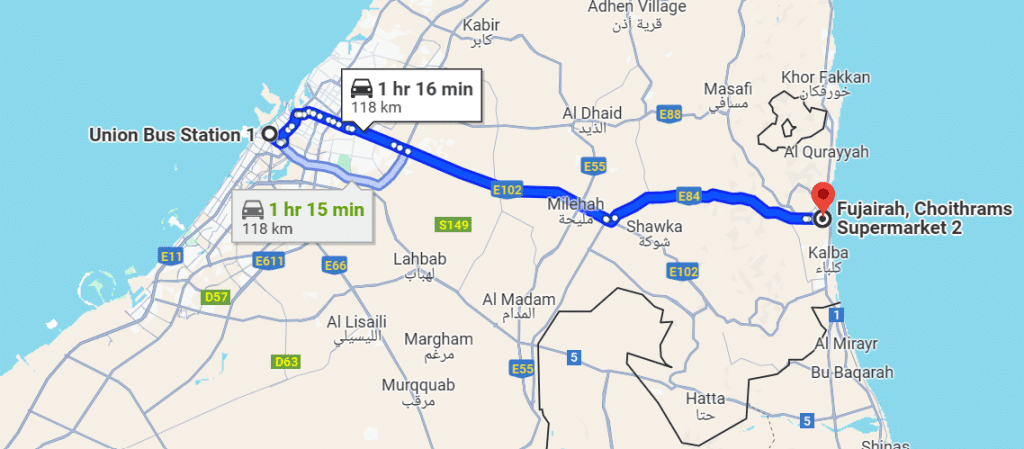 Fujairah To Dubai Maps