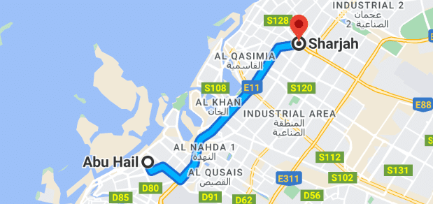 Sharjah to Abu Hail Map