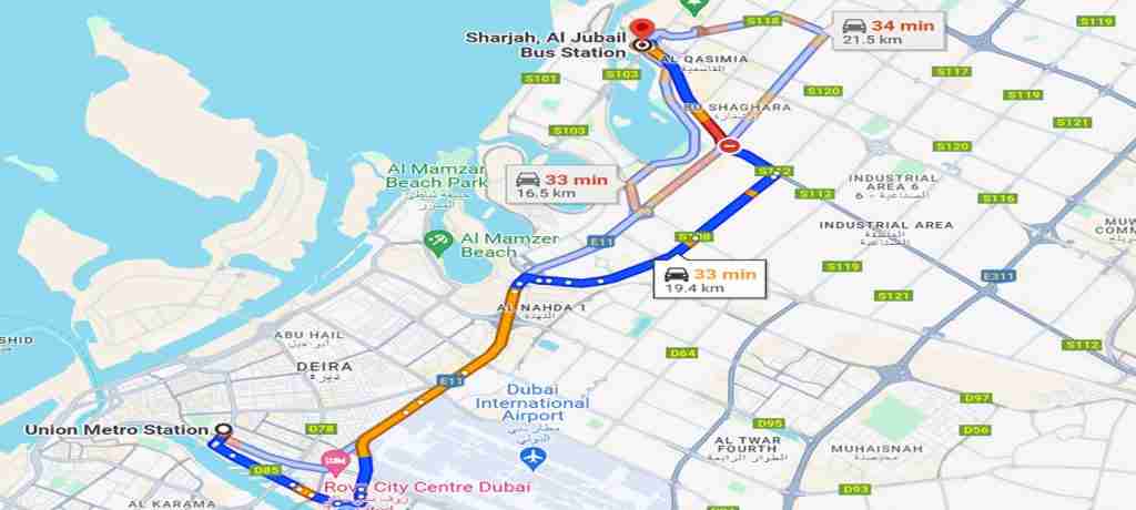 Dubai Union To Sharjah Bus Maps