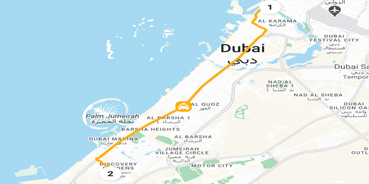 Gold Souq to Jebel Ali Bus Map