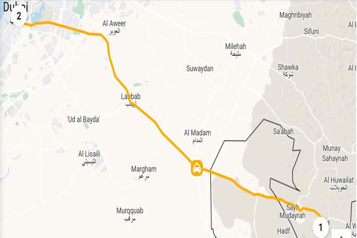 Dubai Mall to Hatta Bus Station Bus Route Map