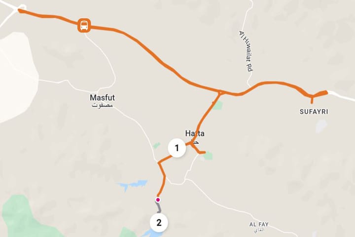 Hatta Bus Stn to Hatta Dam Bus Route Map