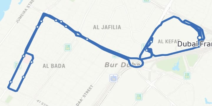 Al Jafiliya to Al Wasl Park Bus Route Map