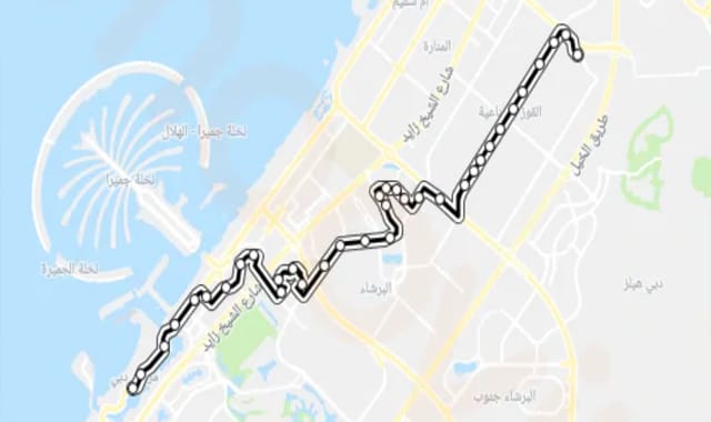 Al Khail Gate to Jumeirah Beach Bus Route Map