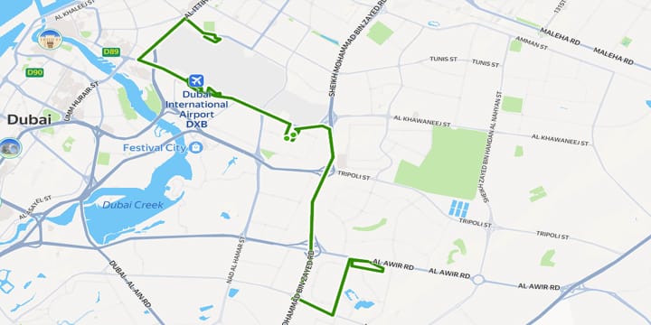 Al Ghubaiba to AMI Airport (PTB) Bus Route Map